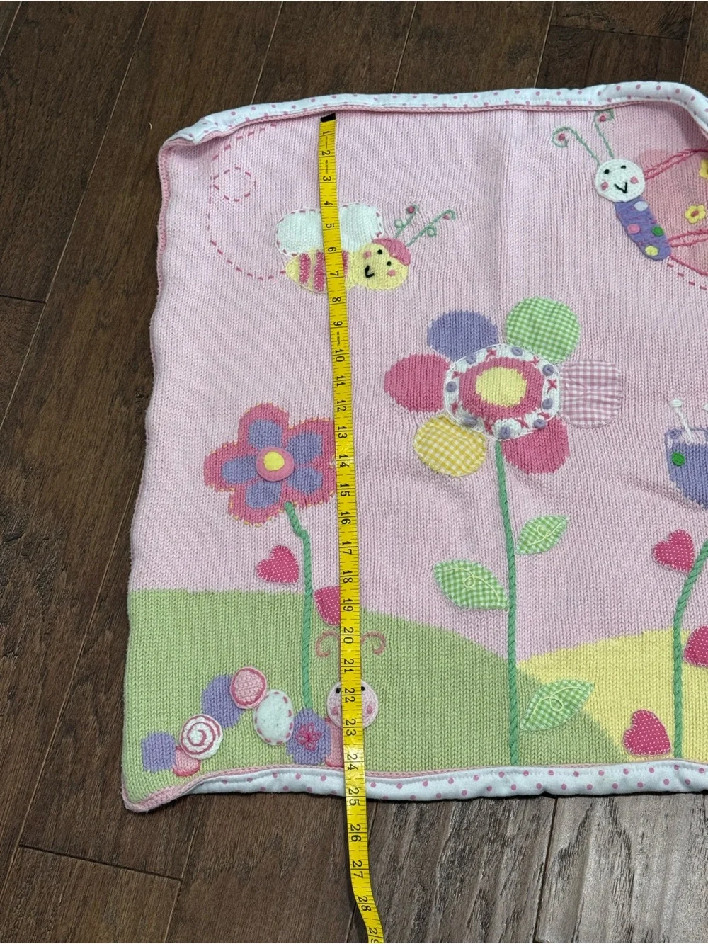 ArtWalk Knits For Kids Pink Cotton Garden Butterfly Bee Knit Baby Blanket 24x24